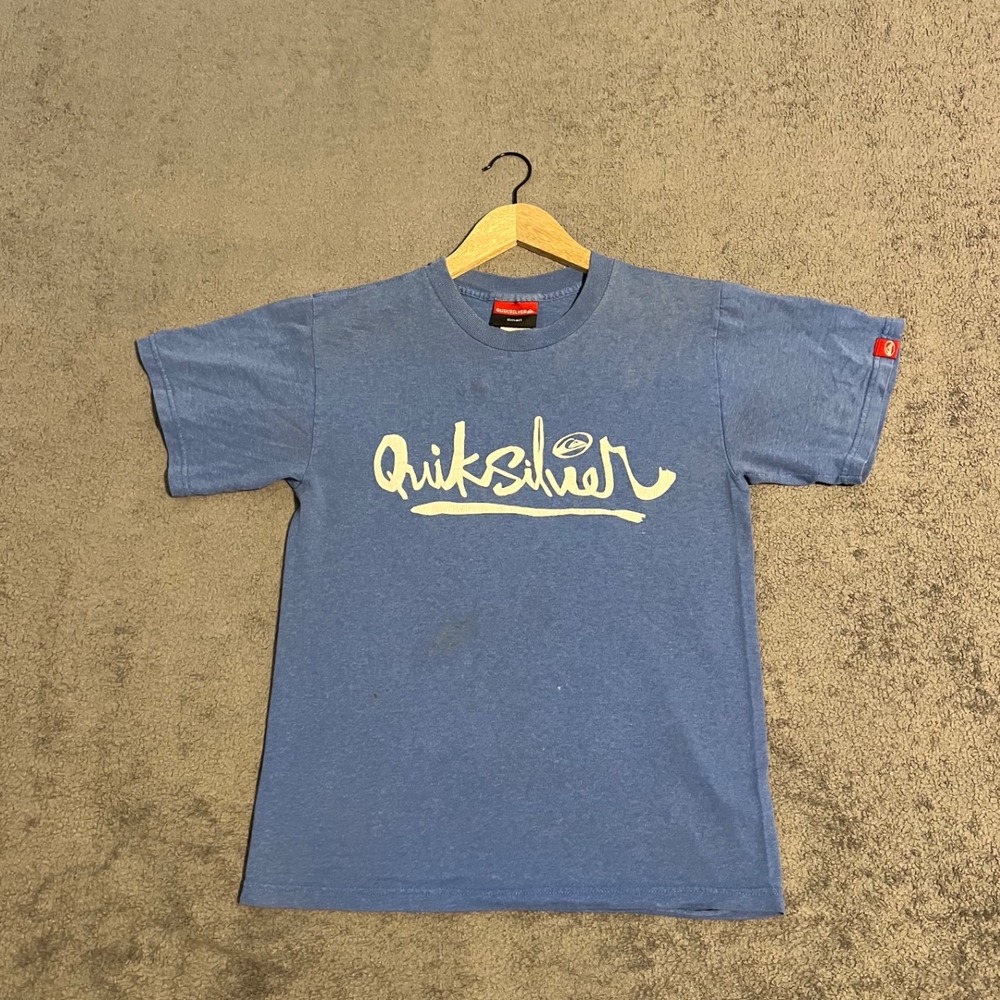 Vintage 90s Quiksilver Mens Small Blue Short Sleeve Logo Surf Shirts Skate